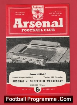 Arsenal v Sheffield Wednesday 1961 - football programme