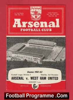 Arsenal v West Ham United 1961 - football programme