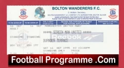 Bolton Wanderers v Manchester United 1995 - Football Ticket away end - football memorabilia