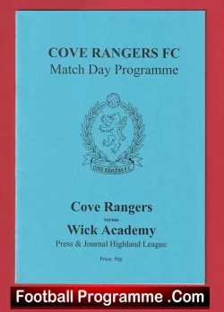 Cove Rangers v Wick Academy 2001 - Highland League Scotland - football programme