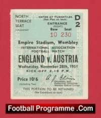 England v Austria 1951 – Match Ticket 1950s