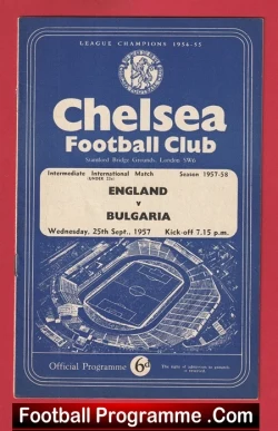 England v Bulgaria 1957 - at Chelsea Brian Clough - football programme
