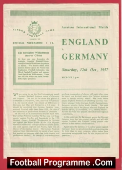 England v Germany 1957 - Amateur International at Ilford FC - football programme