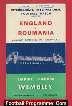 England v Romania 1957 - Under 23 U23 Wembley - football programme