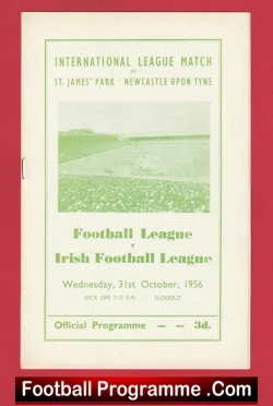 Football League v Ireland League 1956 - Newcastle United - football programme