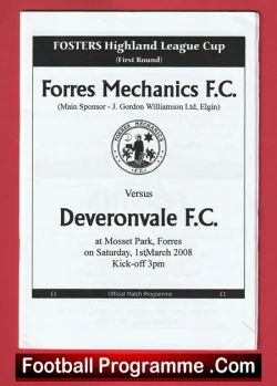 Forres Mechanics v Deveronvale 2008 - Scotland - football programme