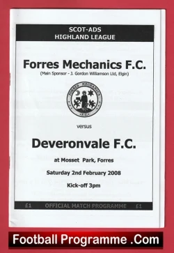Forres Mechanics v Deveronvale 2008 - Scotland - football programme