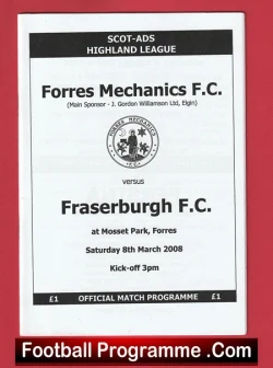 Forres Mechanics v Fraserburgh 2008 - Scotland - football programme