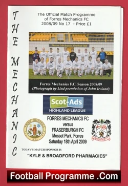 Forres Mechanics v Fraserburgh 2009 - Highland League Scotland - football programme