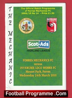 Forres Mechanics v Inverurie Loco 2010 - Scotland - football programme
