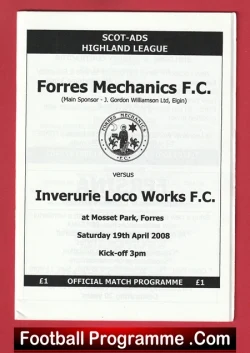 Forres Mechanics v Inverurie Loco Works 2008 - Scotland - football programme
