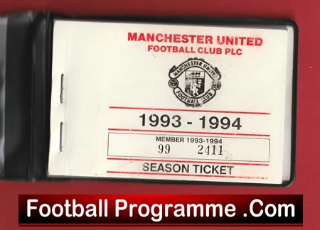 Manchester United Man Utd Season Ticket Book LMTB 1993 1994 - Image 2