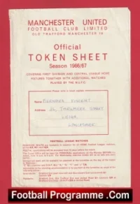 Manchester United Official Token Sheet 1966 – 1967