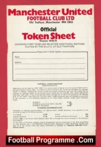Manchester United Official Token Sheet 1978 – 1979