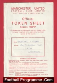 Manchester United Official Token Sheet 1966 – 1967 + Tokens