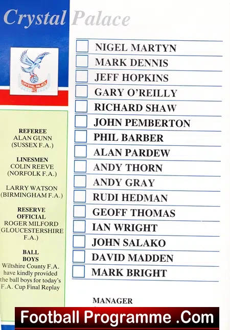 Manchester United v Crystal Palace 1990 - FAC Final Replay + Signed Denis Law - Image 5