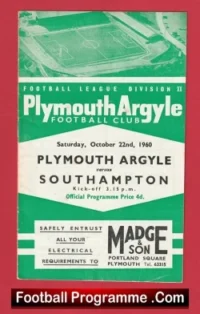 Plymouth Argyle v Southampton 1960 + Signed Letter John Newman