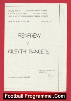 Renfrew v Kilsyth Rangers 1989 - Scotland - football programme