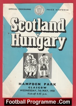 Scotland v Hungary 1958 - At Hampden Park - football programme