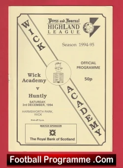 Wick Academy v Huntly 1994 - Scotland - football programme