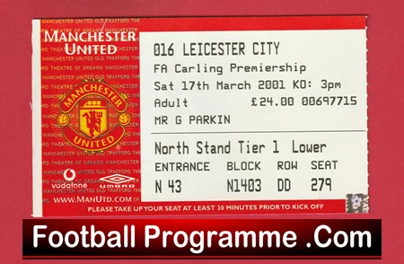 Manchester United v Leicester City 2001 - Match Ticket - Image 2