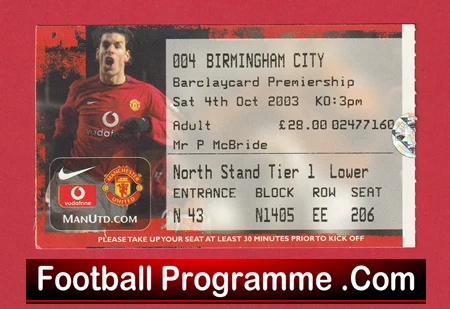 Manchester United v Birmingham City 2003 - Match Ticket - Image 2