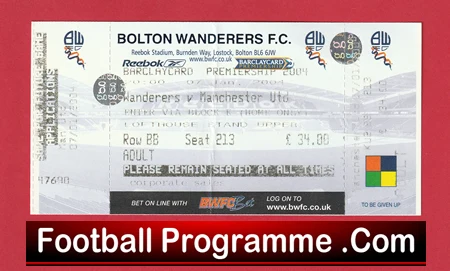 Bolton Wanderers v Manchester United 2004 - Match Ticket - Image 2