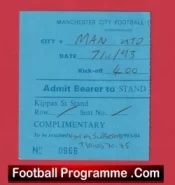 Manchester City v Manchester United 1993 – Visiting Supporters Ticket