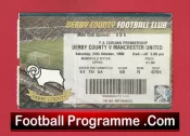 Derby County v Manchester United 1998 – Treble Season Match Ticket