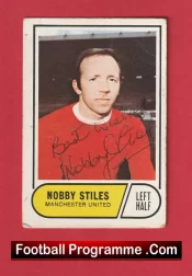 Manchester United Nobby Stiles Autograph Signed Man Utd Football Card