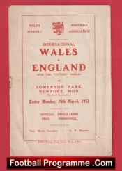 Wales v England 1951 – Schoolboys Somerton Park Newport + Duncan Edwards