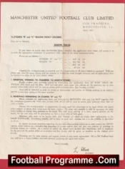 Manchester United Season Ticket Application Letter 1965 – 1966