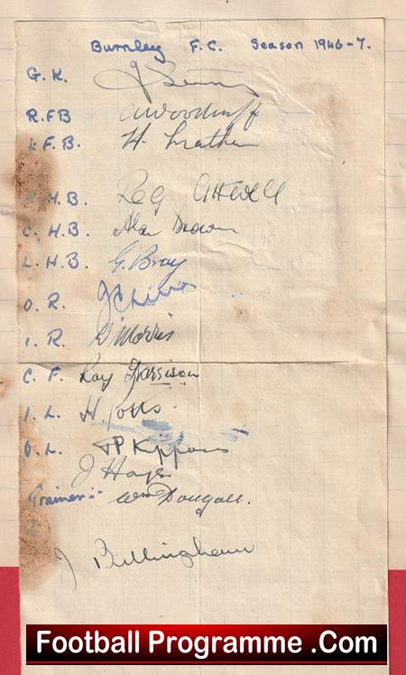 Burnley Football Club Multi Autographed Signed Sheet 1946 1947 - Image 3
