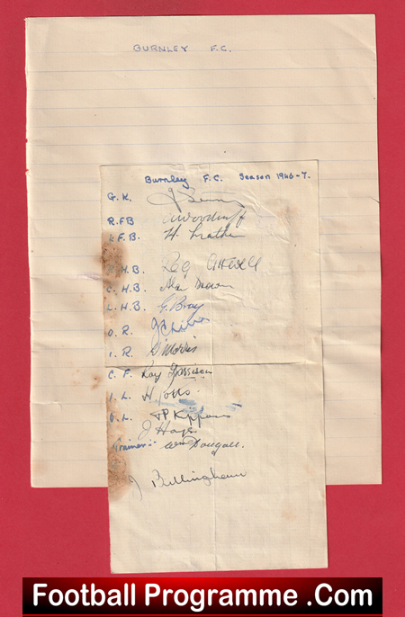 Burnley Football Club Multi Autographed Signed Sheet 1946 1947 - Image 2