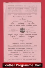 Wrexham v Tranmere Rovers 1961 – Reserves Game Single Sheet