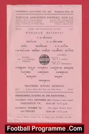 Wrexham v Tranmere Rovers 1961 – Reserves Game Single Sheet