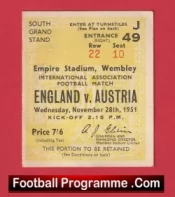 England v Austria 1951 – Match Ticket 1950s