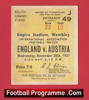England v Austria 1951 – Match Ticket 1950s