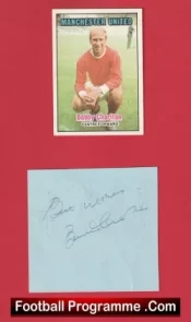 Manchester United Bobby Charlton Signed Sheet + Foootball Card
