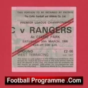 Glasgow Celtic v Glasgow Rangers 1985 – Football Ticket