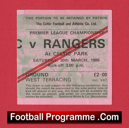 Glasgow Celtic v Glasgow Rangers 1985 - Football Ticket - Image 2