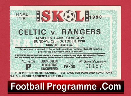 Glasgow Celtic v Glasgow Rangers 1990 - Football Ticket - Image 2