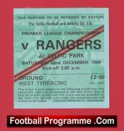Glasgow Celtic v Glasgow Rangers 1984 – Football Ticket