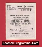 England v Brazil 1963 – Football Ticket