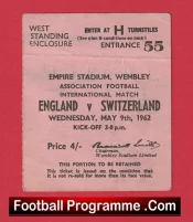 England v Switzerland 1962 – Match Ticket