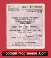 England v Rest Of The World 1963 – Football Ticket Bobby Charlton