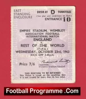 England v Rest Of The World 1963 – Football Ticket Bobby Charlton