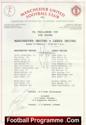 Manchester United v Leeds United 1995 – FAC Sheet Signed Jordan + Strachan