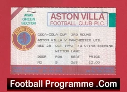 Aston Villa v Manchester United 1992 - Full Ticket 1st Premier League Champions - football memorabilia