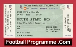 Bolton Wanderers v Manchester United 2010 - Football Ticket - football memorabilia